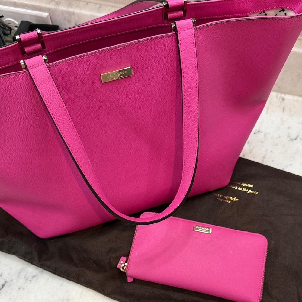 Large Kate Spade Vibrant Pink Tote and Wallet